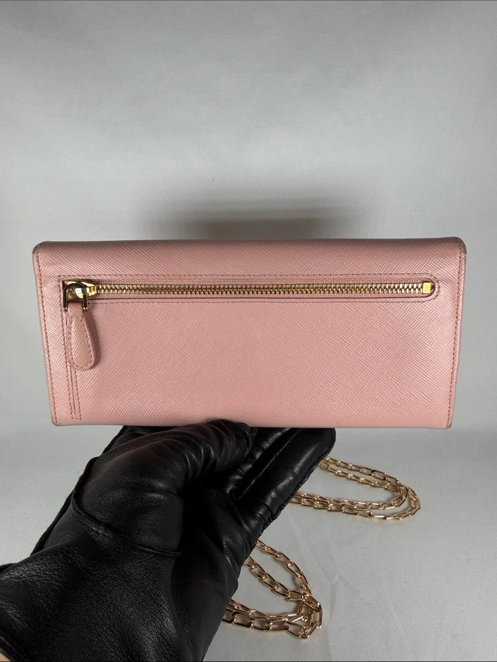 Authentic Prada Pink Bow-Detail Wallet with chain